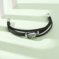 Bracelets multi-rangs en agate mousse naturelle et cuir microfibre tressé pour femmes et hommes&nbsp;GG-CBAEA55-01B