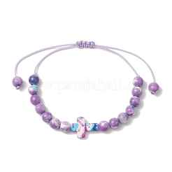 Pulseras trenzadas ajustables de cuentas sintéticas de jade blanco océano y turquesa.&nbsp;BJEW-JB11297-02