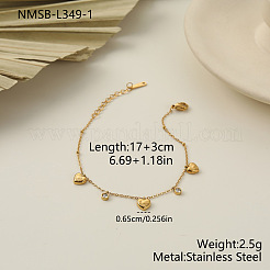 Braccialetti con ciondoli in acciaio inossidabile 304 con pavé di zirconi cubici trasparenti.&nbsp;WG237FB-01