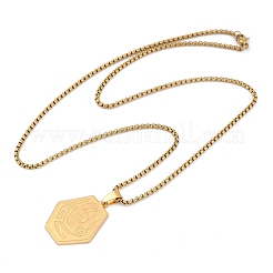 201 collane con ciondolo esagonale nativo americano in acciaio inossidabile&nbsp;LS-NJEW-K283-02G