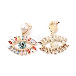 Orecchini pendenti con occhio di strass con perle acriliche in rilievo&nbsp;EJEW-J045-01KCG