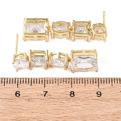 Rechteckige Ohrstecker aus Messing mit Mikropavé-Kubikzirkonia&nbsp;EJEW-C174-06G-01