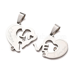 Pendentifs fendus en strass en acier inoxydable 304&nbsp;STAS-F368-16P