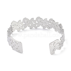 Anlaufgeschützte Armreifen aus 304 Edelstahl mit offener Manschette und Blumenmotiv für Damen&nbsp;BJEW-C071-14P