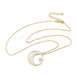 Colliers avec pendentif en forme de lune et d'étoile en laiton micro pavé en oxyde de zirconium transparent pour femmes&nbsp;NJEW-S449-02G