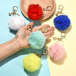 6 porte-clés pompon en fausse fourrure de lapin fait main&nbsp;KEYC-YW00255