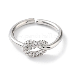 Anillos abiertos de circonita cúbica transparente micro pavimentados de latón chapado en rejilla con nudos&nbsp;RJEW-D020-10P