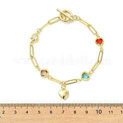 Handgefertigte Armbänder aus Messing und Glasgliedern mit Herzanhänger und zwei Verschlüssen&nbsp;BJEW-JB14260