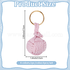 4 portachiavi con palline di cotone e perline di legno&nbsp;KEYC-DR00003