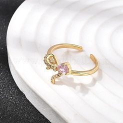 Manschettenringe aus Messing mit rosa und klaren Zirkonia-Steinen&nbsp;RJEW-P173-01G-02