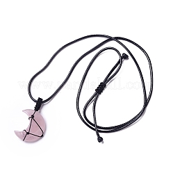 Verstellbare natürliche Rosenquarz-Mond-Anhänger-Halskette&nbsp;NJEW-B086-02G
