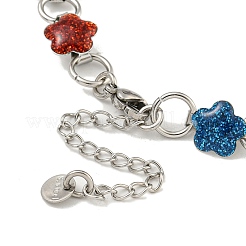 Bracelets à maillons floraux en acier inoxydable 304 émaillé avec poudre scintillante&nbsp;BJEW-S153-05P-03