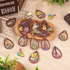 40 pièces 10 styles ensembles de pendentifs en bois imprimés&nbsp;WOOD-TA0001-77