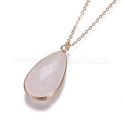 Teardrop natürliche Rosenquarz Anhänger Halsketten&nbsp;NJEW-JN02321-03