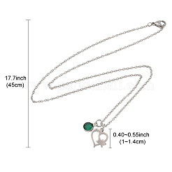 San Valentino 304 acciaio inossidabile e foglia di vetro verde ciondolo cuore catena collane per le donne&nbsp;NJEW-FS00014-02