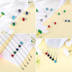 Collana con pendente ovale in zirconi cubici e bracciale a maglie e anello polsino e orecchini a bottone&nbsp;SJEW-SZC0001-01A