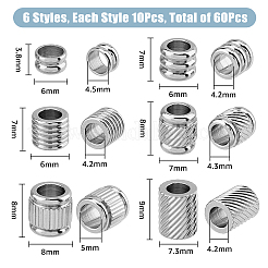 60 Stück 6 Stil 201 Edelstahl europäische Perlen&nbsp;STAS-FH0002-06