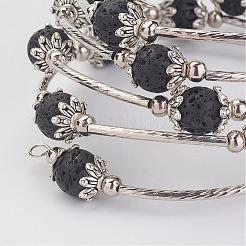 Fünf Schlaufen wickeln Lava Rock Perlen Armbänder&nbsp;BJEW-JB02920