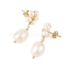 Boucles d'oreilles pendantes en laiton et perles de culture d'eau douce naturelles&nbsp;EJEW-JE07493