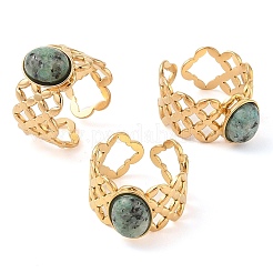 Anillos de dedo ovalados con piedras naturales mixtas&nbsp;RJEW-Z057-13G