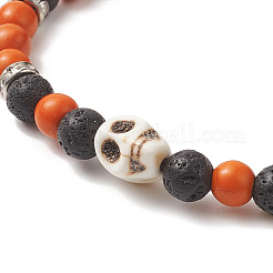Set di 4 braccialetti elasticizzati con teschio misto pietre preziose tinte naturali e sintetiche tinte in stile 4 pz&nbsp;BJEW-JB09324
