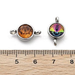 304 Edelstahl Pavé K9 Glas flache runde Verbindungsstück Charms&nbsp;STAS-Z115-03P