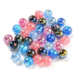 Perles acryliques irisées, avec de la poudre de paillettes, ronde, couleur mixte, 10x9.5mm, Trou: 2mm