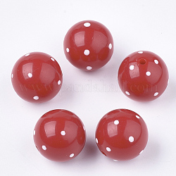 Perline acrilico, rotonda con il punto, rosso, 19.5~20x19mm, Foro: 2.5 mm
