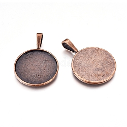 Alloy Pendant Cabochon Settings, Lead Free & Nickel Free, Round, Red Copper, 40x26.5x6.5mm, Hole: 9.5x5mm, Tray: 24mm