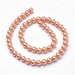 Fili di perle rotonde di perle di vetro tinto ecologico, grado a, cavetto in cotone filettato, arancione scuro, 8mm, Foro: 0.7~1.1 mm, circa 52pcs/filo, 15 pollice