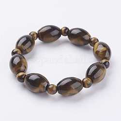 Natural Tiger Eye Beads Stretch Bracelets, Oval and Round, 2-1/2 inch(66mm)