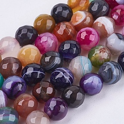 Natural Agate Beads Strands, Dyed, Faceted, Round, Colorful, 8mm, Hole: 1mm, about 48pcs/strand, 15.7 inch