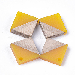 Resin & Wood Pendants, Rhombus, Gold, 16.5~17.5x17~18x3~4mm, Hole: 1.8mm, Side Length: 12~13mm