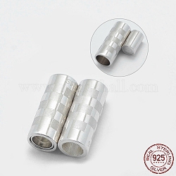 Rhodium Plated 925 Sterling Silver Magnetic Clasps, with S925 Stamp, Column, Platinum, 15x6mm, 4mm Inner Diameter