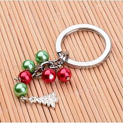 Glasperle Perle Schlüsselbund, mit Legierungszubehör für Weihnachten, Farbig, 100 mm
