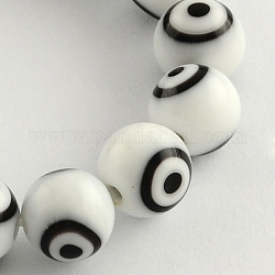 Perles rondes vernissées de mauvais œil manuelles, blanc, 6mm, Trou: 1mm, Environ 64 pcs/chapelet, 14.1 pouce