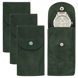 Portable Velvet Watch Pouches, Watch Travel Storage Bags, Rectangle with Iron Button, Dark Green, 12.9x6.8x0.6cm