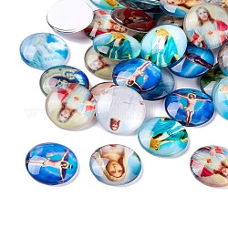 Glass Cabochons, Half Round/Dome with Virgin Mary, Mixed Color, 25x6~6.5mm