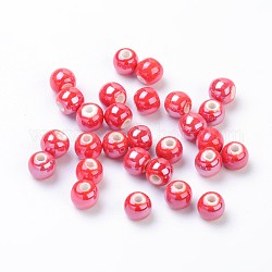 Pearlized Handmade Porcelain Round Beads, Orange Red, 6mm, Hole: 1.5mm