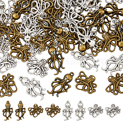 Dicosmetic 120 pz 4 pendenti in lega di stile tibetano, polpo, bronzo antico e argento antico, 20.5~30.5x17~24x2.5~4.5mm, Foro: 1.5~2 mm, 30pcs / style