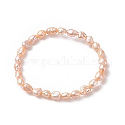 Pulsera elástica con cuentas de perlas naturales para mujer, peachpuff, diámetro interior: 2-1/4 pulgada (5.6 cm)