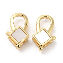 Rack Plating Brass Lobster Claw Clasps, with Shell, Cadmium Free & Lead Free, Real 18K Gold Plated, Long-Lasting Plated, Rhombus, 18x11x6mm, Hole: 3.2x1.2mm