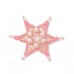 Perline con motivo a telaio fatto a mano, con perle rotonde di vetro perlato verniciato perlato, ciondoli stella, roso, 64x64x6mm