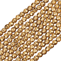 Beebeecraft 2 Strands Electroplate Non-magnetic Synthetic Hematite Beads Strands, Faceted, Round, Grade A, Golden Plated, 3mm, Hole: 1mm, about 127pcs/strand, 16 inch