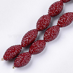 Perles de strass en pâte polymère manuelles, ovale, cristal, rouge foncé, 21~22x11~12mm, Trou: 1mm