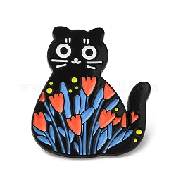 Эмалевые булавки с изображением кота и цветка, Брошь из черного сплава для рюкзака, васильковый, 21.5x26x1.5 мм