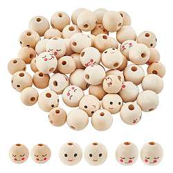 arricraft 60 Pcs 3 Style Round Wood Beads, Smiley Face Shy Expression Smooth Wooden Beads Handmade Loose Wood Spacer Beads Printed Undyed Ball Wooden Beads with Holes for DIY Crafts Jewelry Making