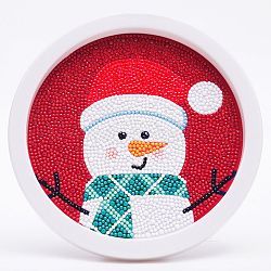Kits de pintura de diamantes con tema navideño diy para niños, fabricación de marcos de fotos con patrón de muñeco de nieve, con diamantes de imitación de la resina, pluma, plato de bandeja y arcilla de cola, rojo, 19.7x1.6 cm, diámetro interior: 16.9 cm