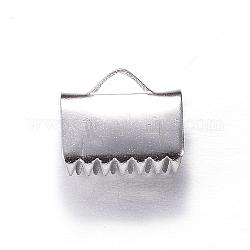 304 Stainless Steel Ribbon Crimp Ends, Stainless Steel Color, 10x11mm, Hole: 3x2mm