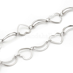304 Stainless Steel Moon & Heart Link Chains, Soldered, with Spool, Stainless Steel Color,Moon: 12x8x0.5mm, Heart: 9x10x0.5mm, about 32.8 Feet(10m)/roll